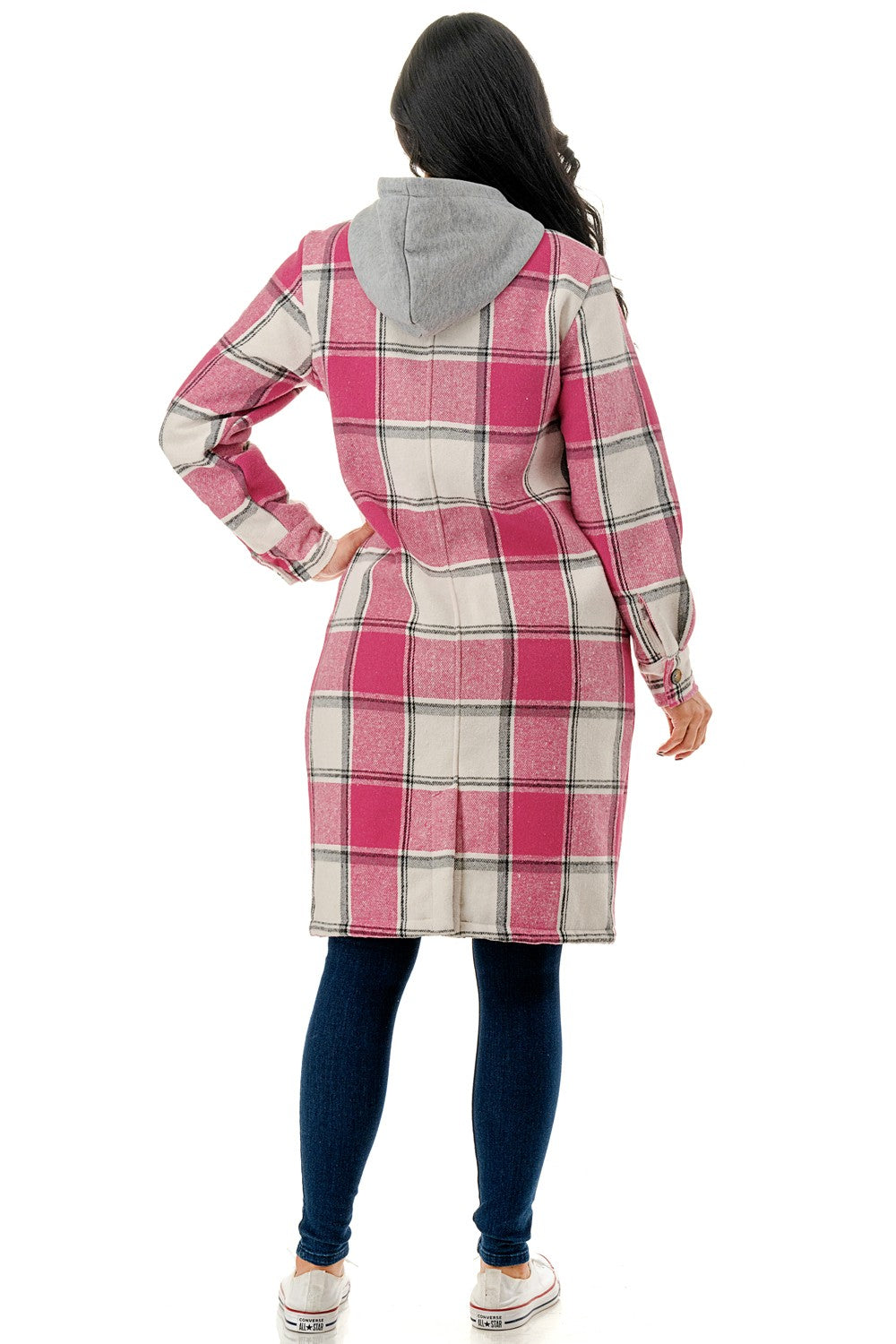 Pink Sherpa Lined Long Flannel Shacket