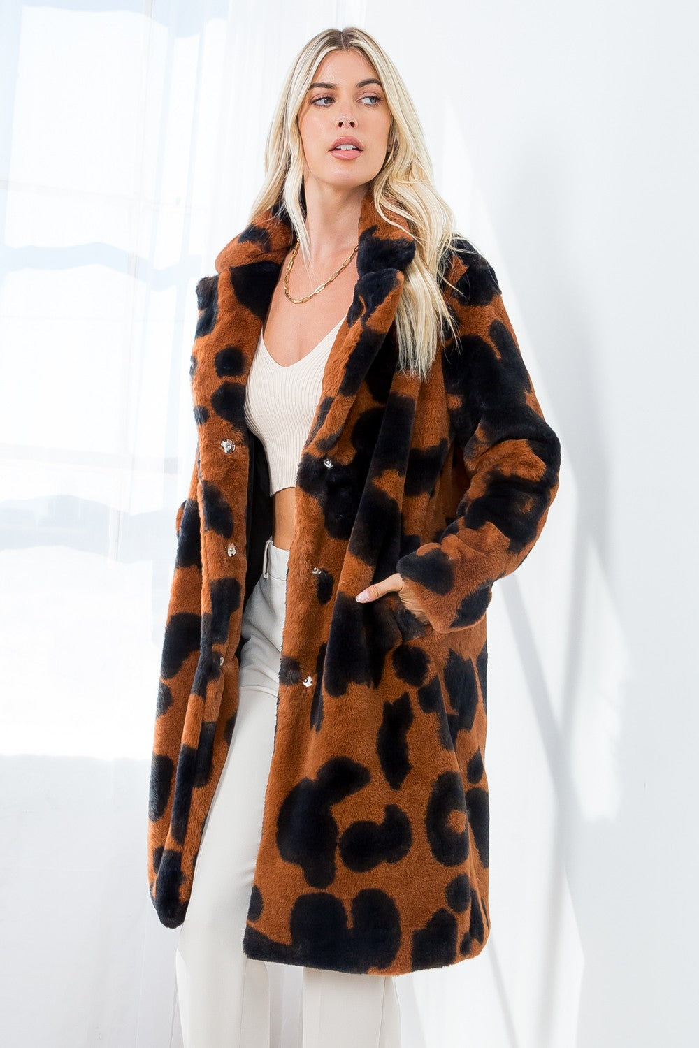 Long Faux Animal Print Jacket