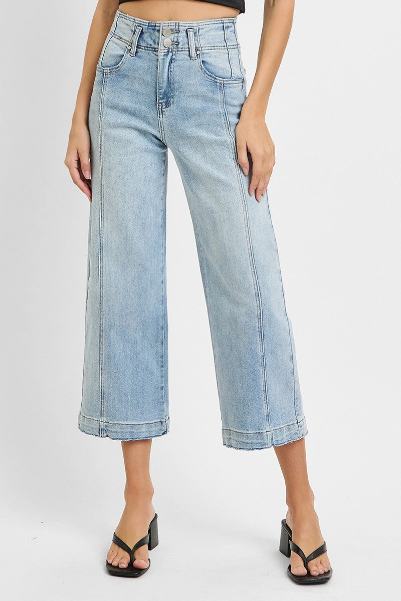RISEN: High Rise Crop Wide Front Seam Detail Jeans