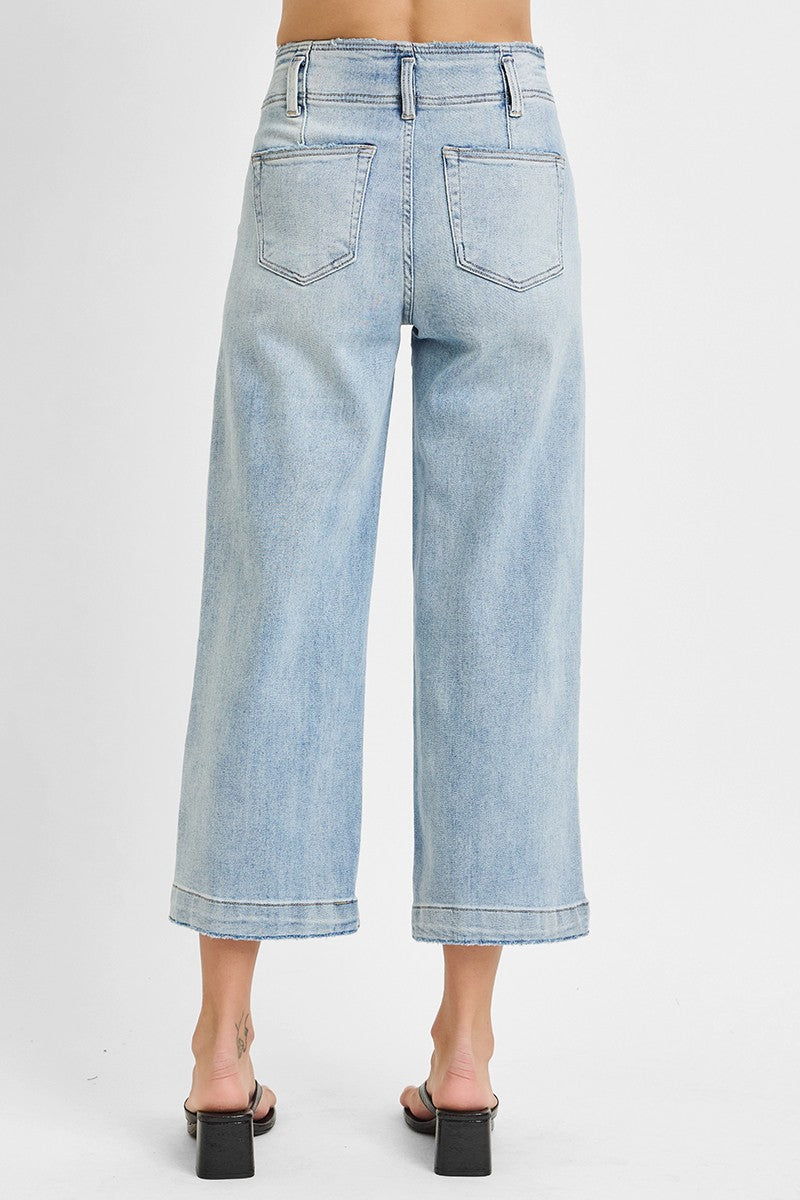 RISEN: High Rise Crop Wide Front Seam Detail Jeans