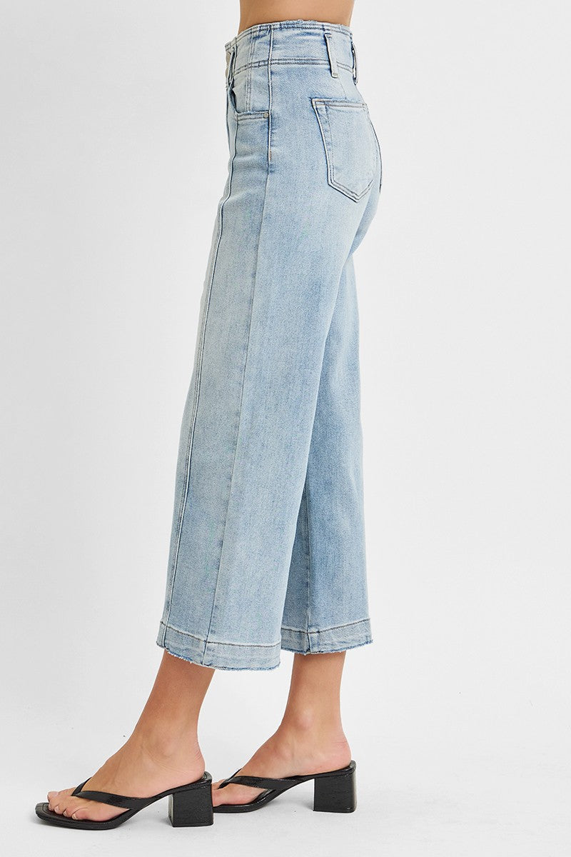 RISEN: High Rise Crop Wide Front Seam Detail Jeans