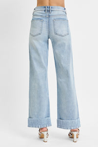 RISEN: Tummy Control High Rise Ankle Wide Cuffed Jeans