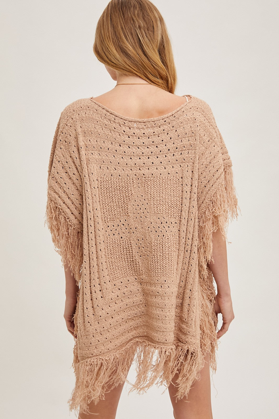 Western Fringed Knit Sweater Poncho