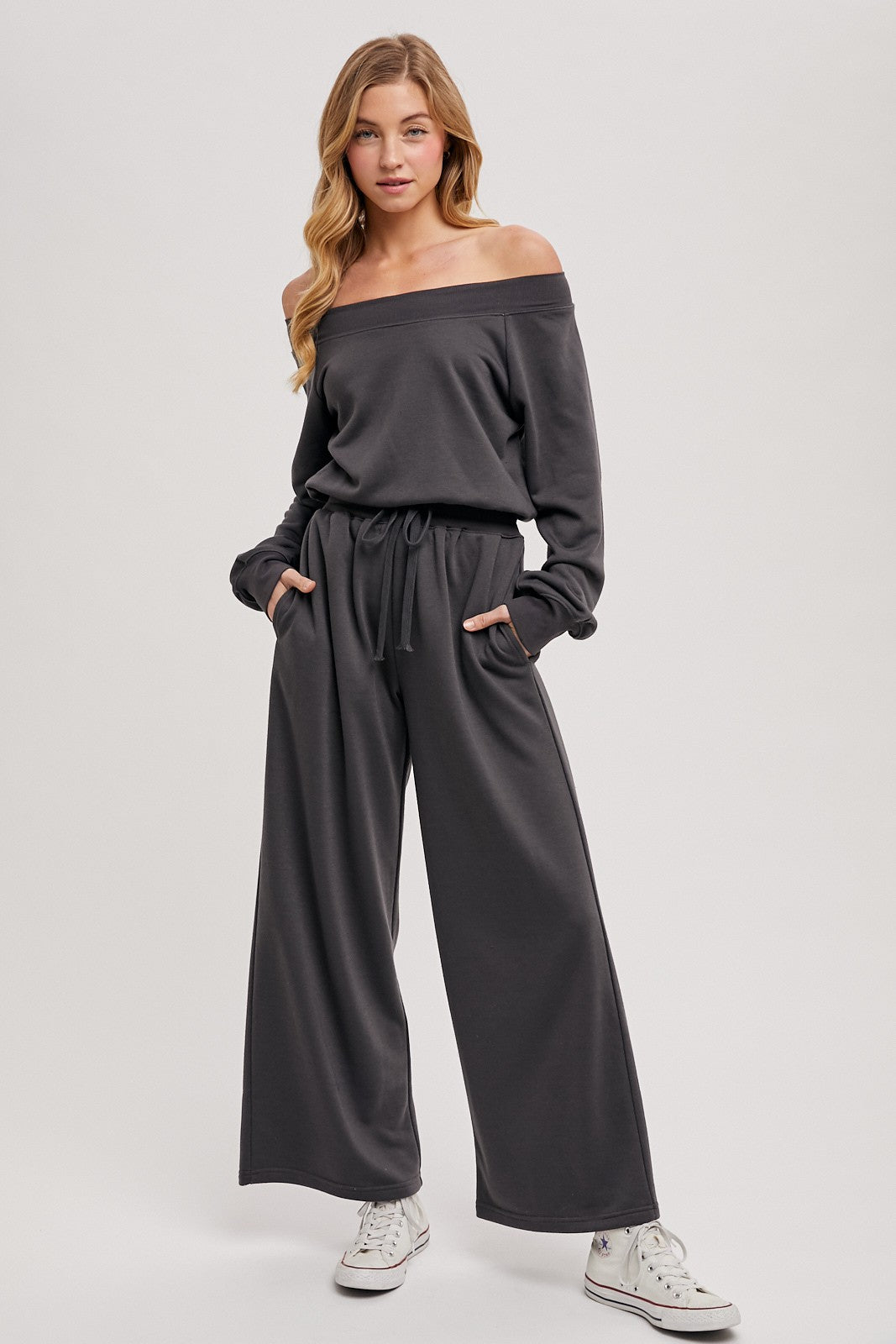 Ash Wide Neck Off The Shoulder Knit Romper