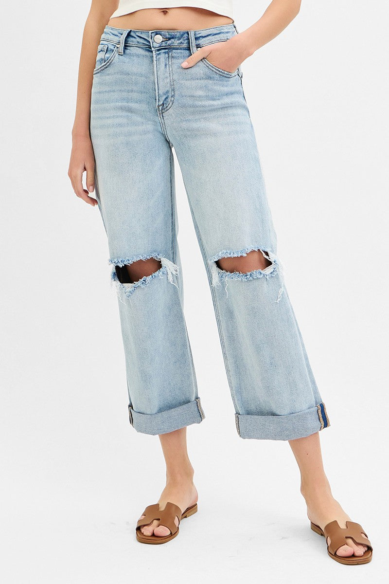 RISEN: Mid Rise Fit Boyfriend Jeans With Cuff