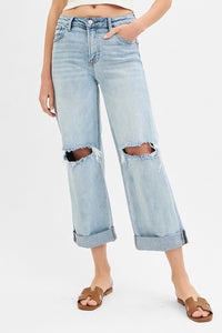 RISEN: Mid Rise Fit Boyfriend Jeans With Cuff