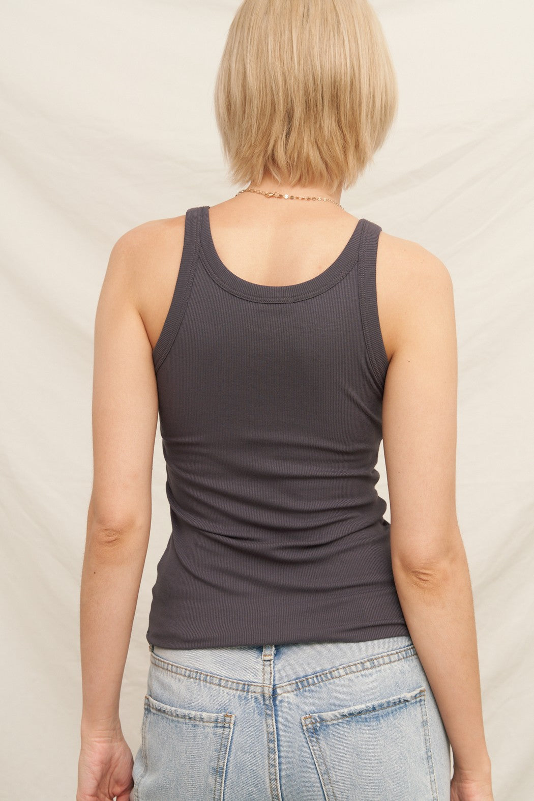 PADDED RIBBED TANK TOP (Dark Grey)