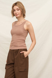 PADDED RIBBED TANK TOP (TAUPE)