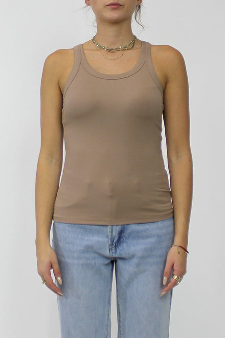 PADDED RIBBED TANK TOP (TAUPE)