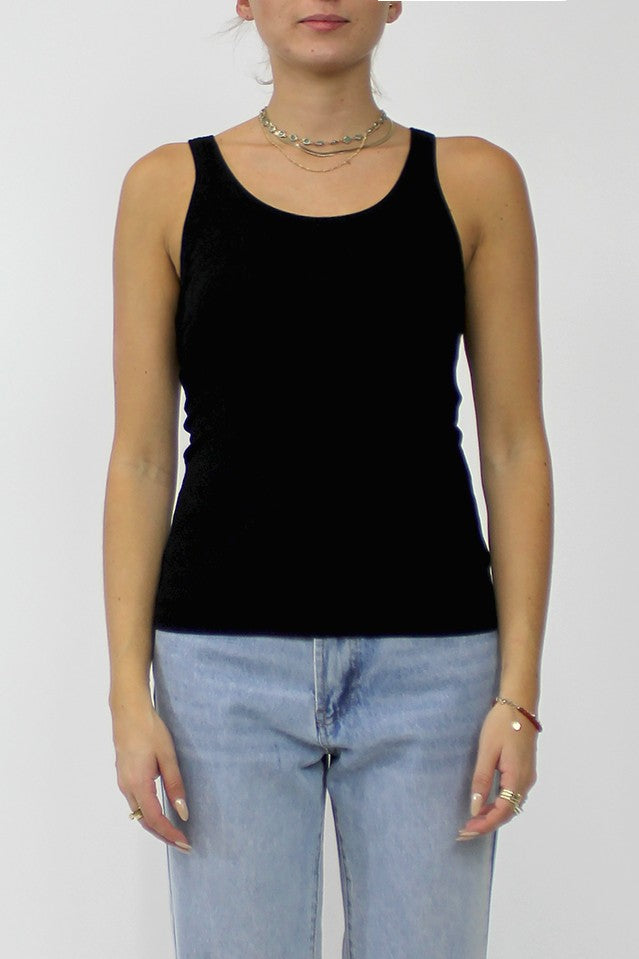 PADDED RIBBED TANK TOP  (BLACK)