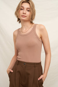 PADDED RIBBED TANK TOP (TAUPE)