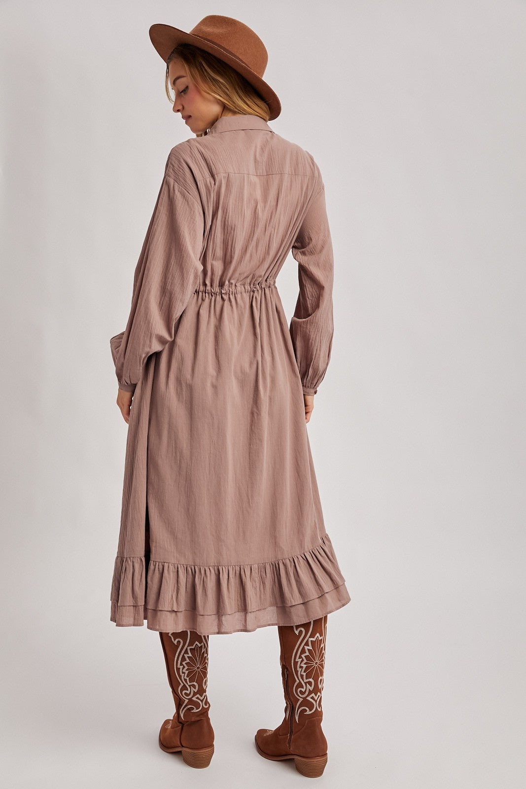 Mauve Ruffled Midi Open Duster Or Shirt Dress