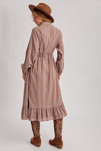 Mauve Ruffled Midi Open Duster Or Shirt Dress