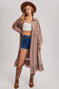 Mauve Ruffled Midi Open Duster Or Shirt Dress