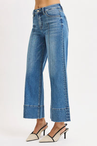 Risen: Tummy Control Mid Rise Crop Wide Pintuck Front Jeans