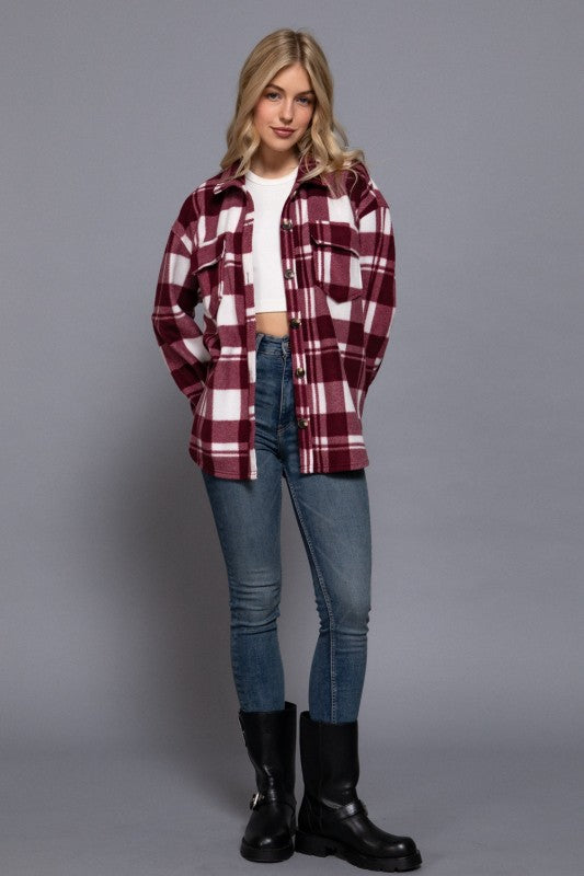 Maroon and White Plaid Shacket