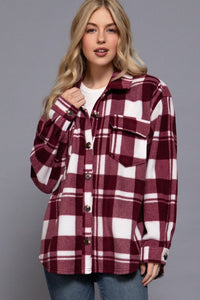 Maroon and White Plaid Shacket