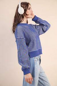 Blue Two Tone Striped Sweater