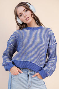 Blue Two Tone Striped Sweater