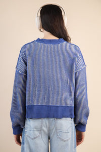 Blue Two Tone Striped Sweater