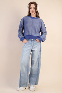 Blue Two Tone Striped Sweater