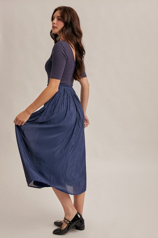 Blue Scoop Neck Pleated Skirt Ballet Dress