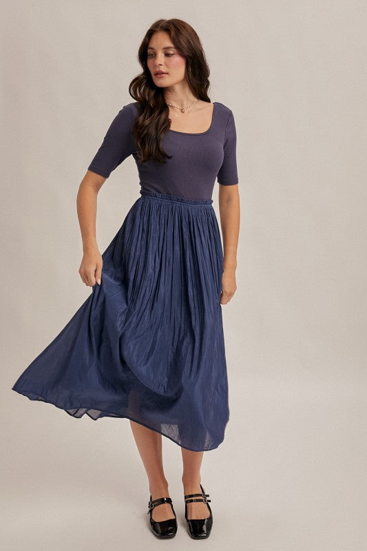 Blue Scoop Neck Pleated Skirt Ballet Dress
