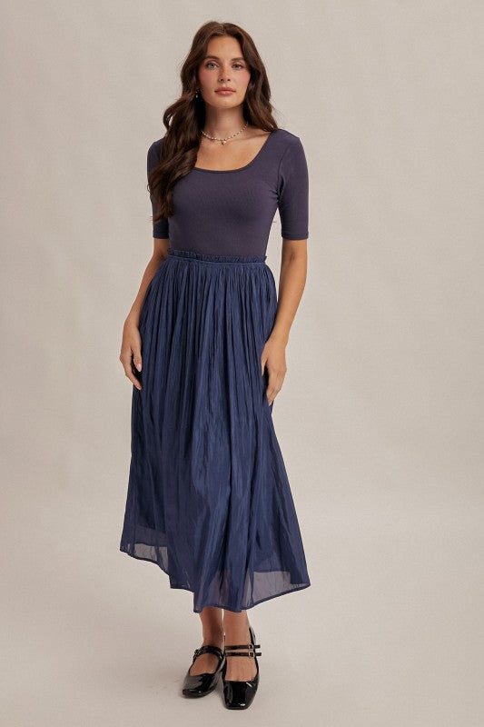 Blue Scoop Neck Pleated Skirt Ballet Dress