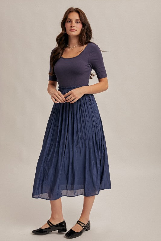 Blue Scoop Neck Pleated Skirt Ballet Dress