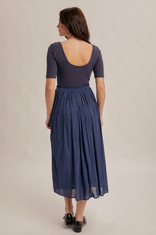 Blue Scoop Neck Pleated Skirt Ballet Dress