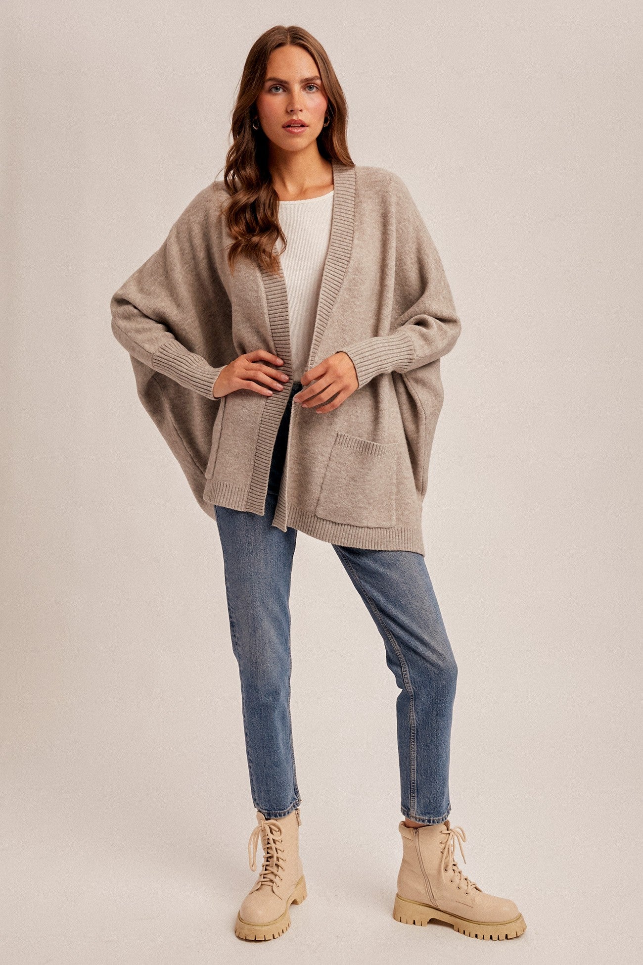 Dolman Sleeve Open Hoodie Cardigan With Pocket
