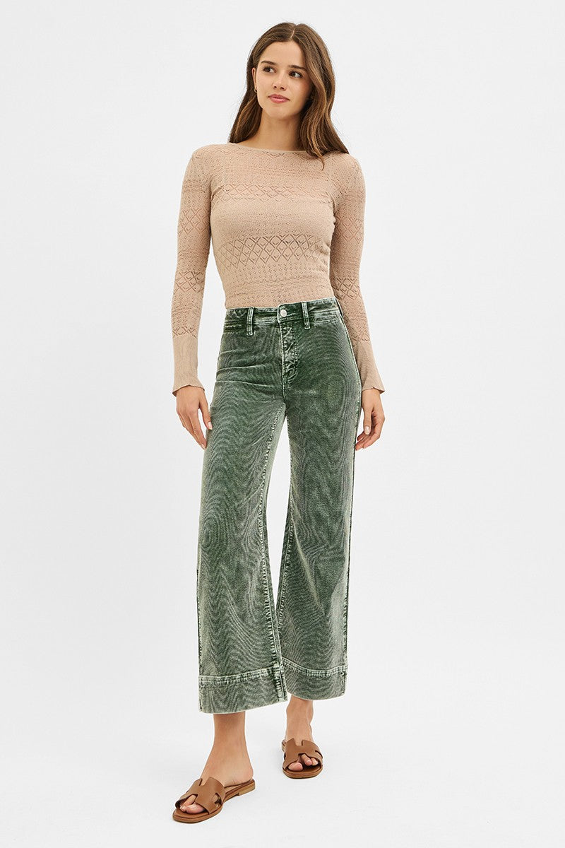 RISEN: High Rise Crop Straight Corduroy Pants (FOREST)