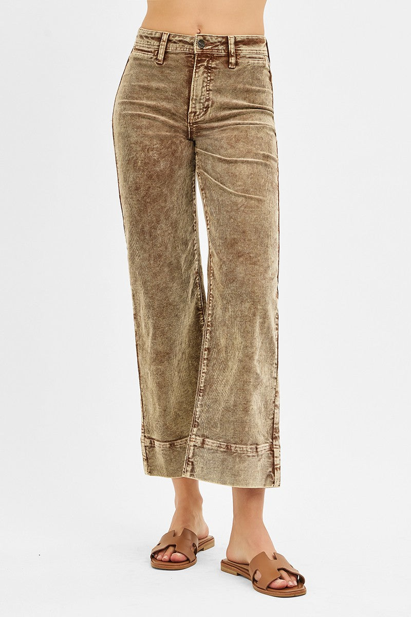 High Rise Crop Straight Corduroy Pants