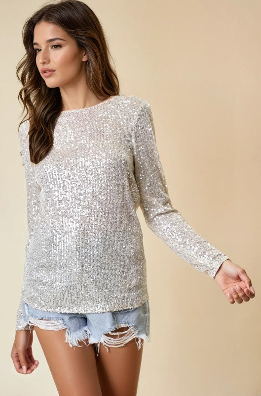 Champagne Sequin Long Sleeve Top
