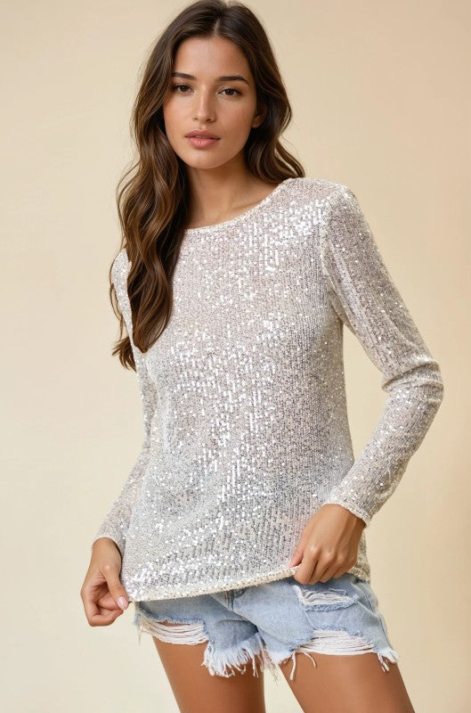 Champagne Sequin Long Sleeve Top