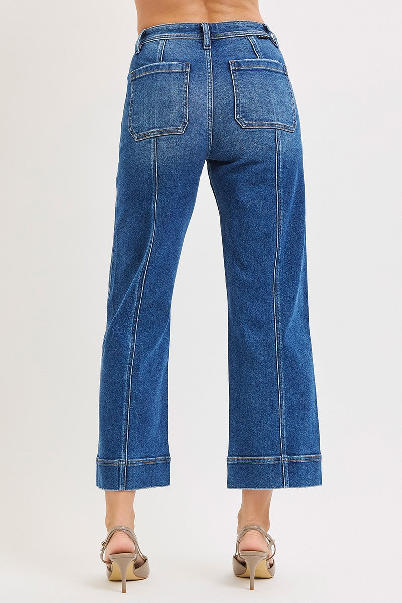 RISEN: High Rise Crop Straight Front Seam Detailed Jeans