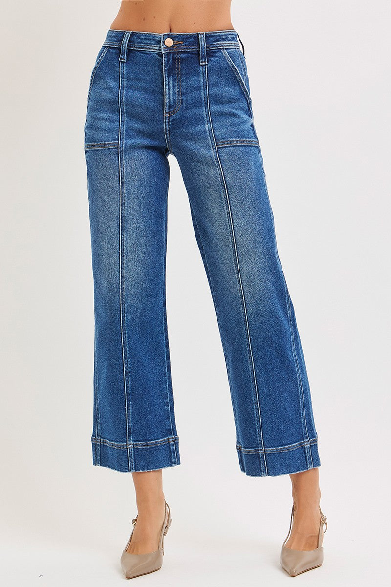 RISEN: High Rise Crop Straight Front Seam Detailed Jeans
