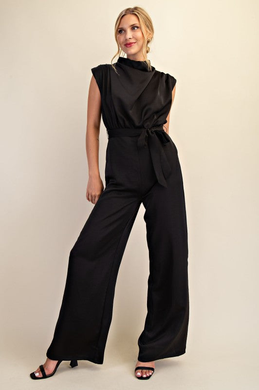 Mock Neck Sleeveless Wide Leg Jumpsuit