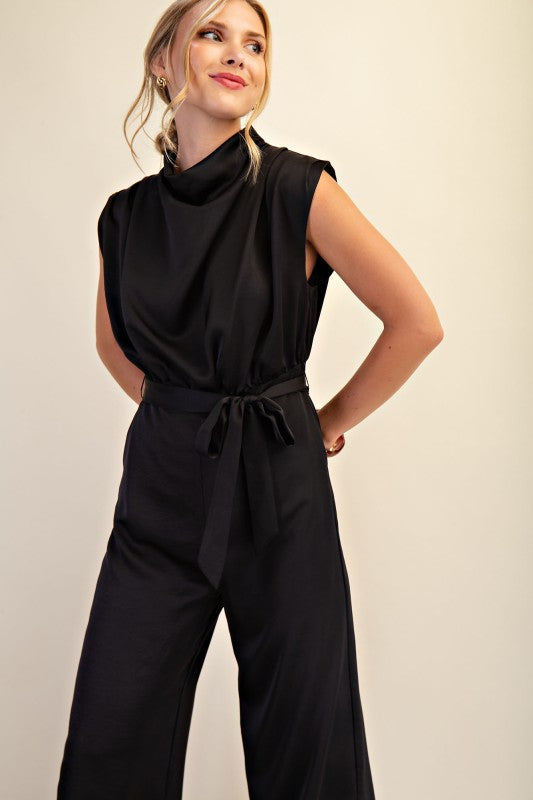Mock Neck Sleeveless Wide Leg Jumpsuit