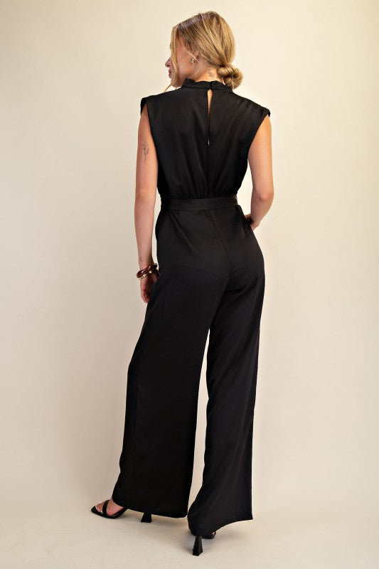 Mock Neck Sleeveless Wide Leg Jumpsuit