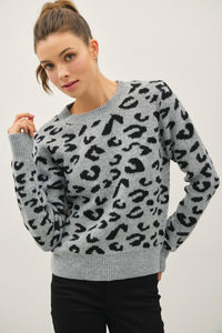 Grey Leopard Jacuard Crewneck Sweater – Threads & Co