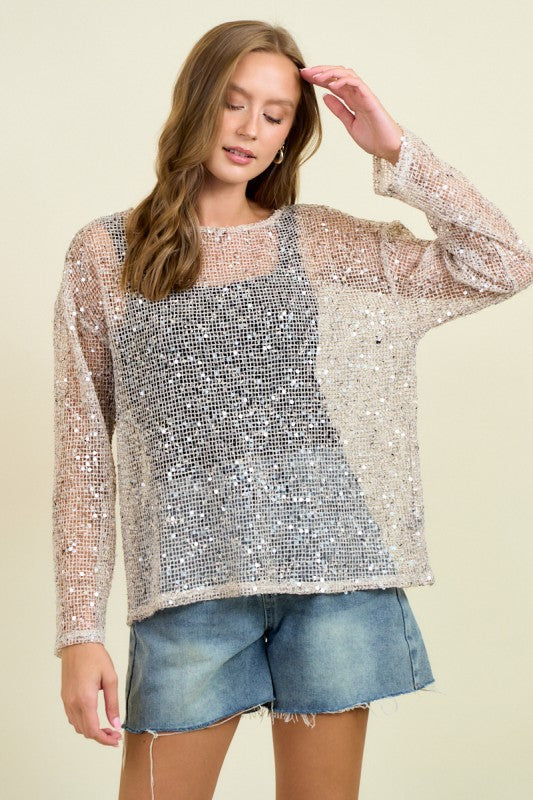 Ivory Sequin Long Sleeve Top