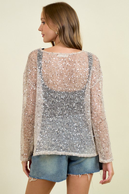 Ivory Sequin Long Sleeve Top