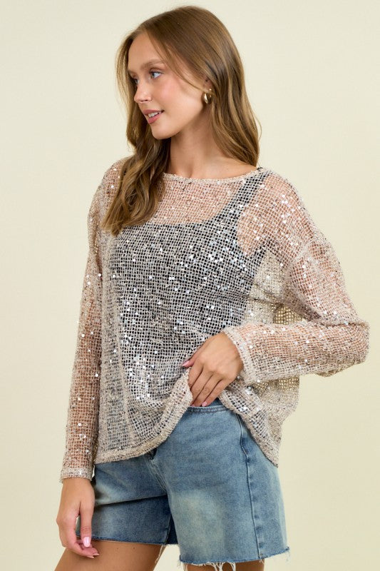 Ivory Sequin Long Sleeve Top