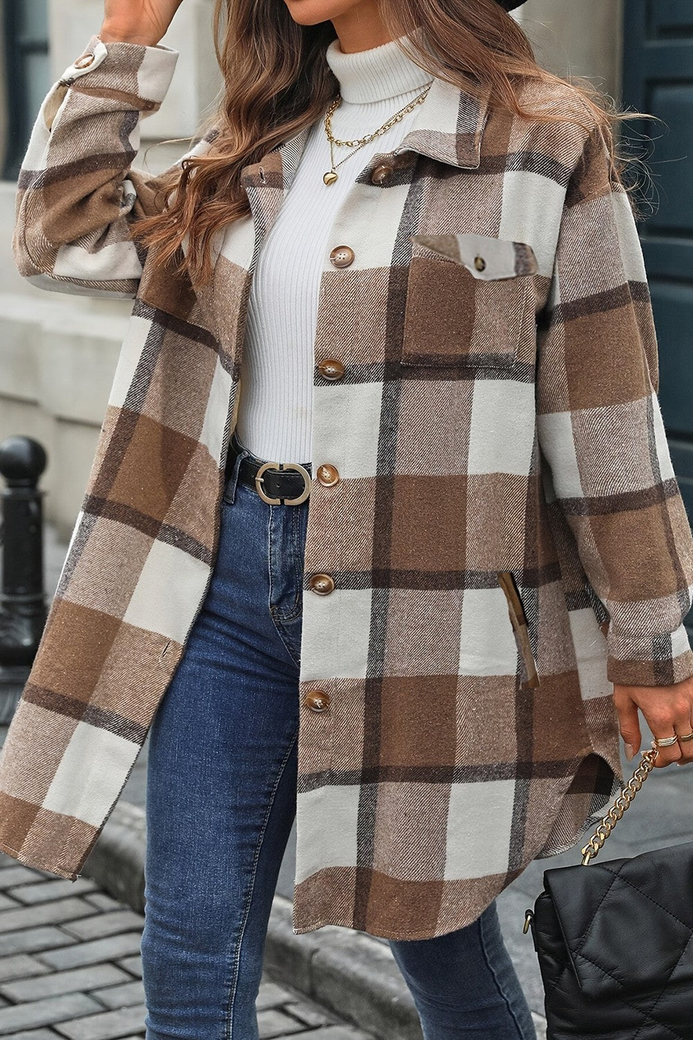 Brown Sherpa Lined Flannel Shacket