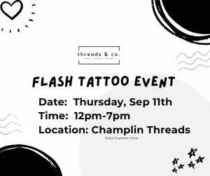Flash Tattoo Event Registration: Thursday, September 11th 12pm-7pm