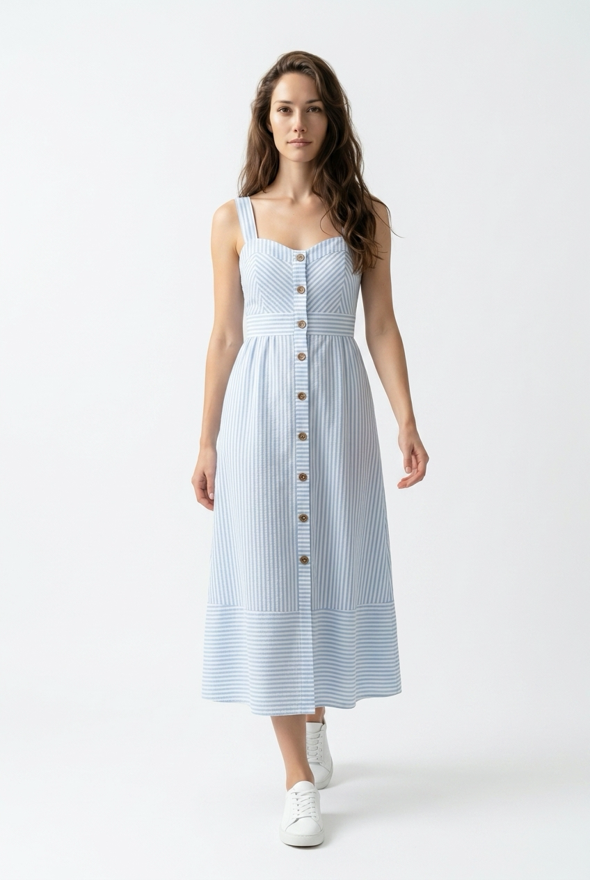 blue button down midi dress Donna Button Down Midi Dress