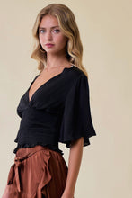 Load image into Gallery viewer, BLACK V-NECK SATIN TOP