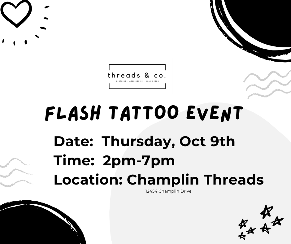 Flash Tattoo Event Registration: Thursday, October 9th 2pm-7pm
