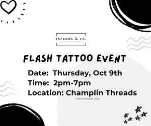 Flash Tattoo Event Registration: Thursday, October 9th 2pm-7pm